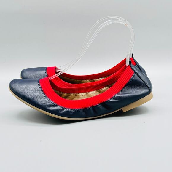 Boden Shoes Womens 38 US 7 Blue Red Leather Ballet Flats Elastic Slip On Casual - Picture 5 of 11